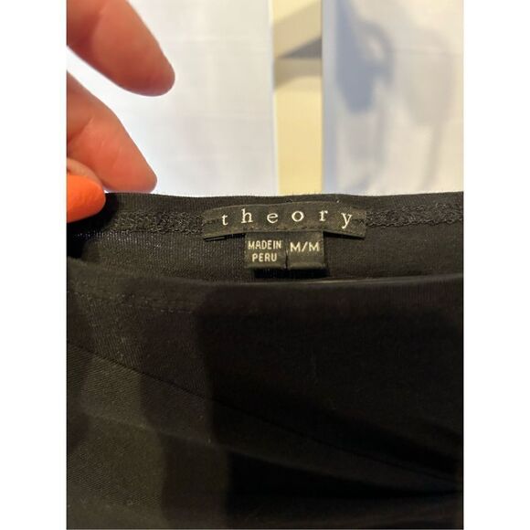 Theory black cotton spandex blend 3/4 sleeve conch embellished top medium A4 - Picture 2 of 9